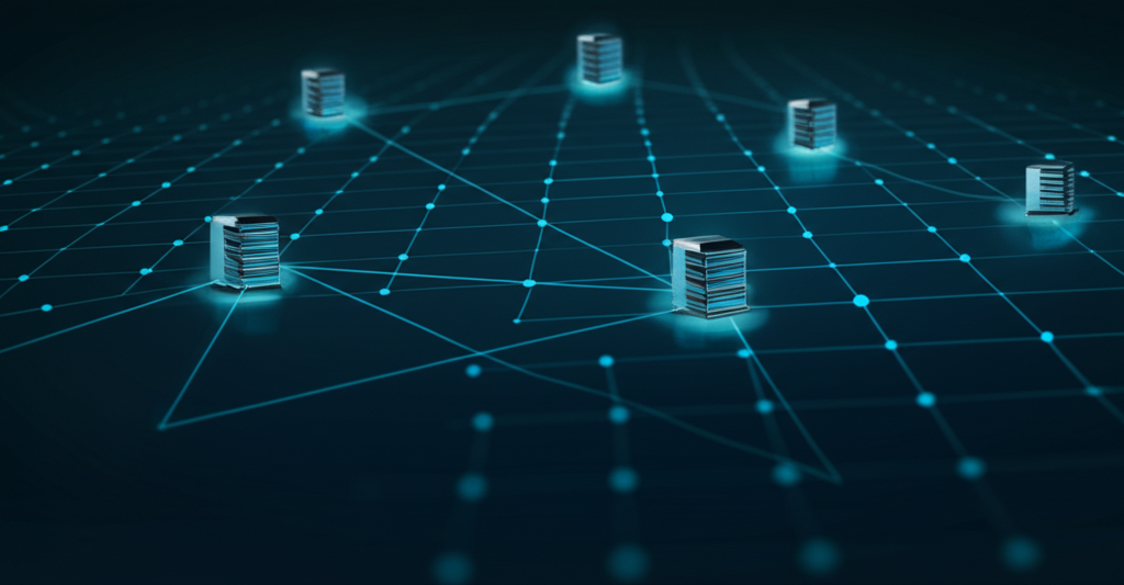Abstract representation of a secure global network for IP control and data sovereignty